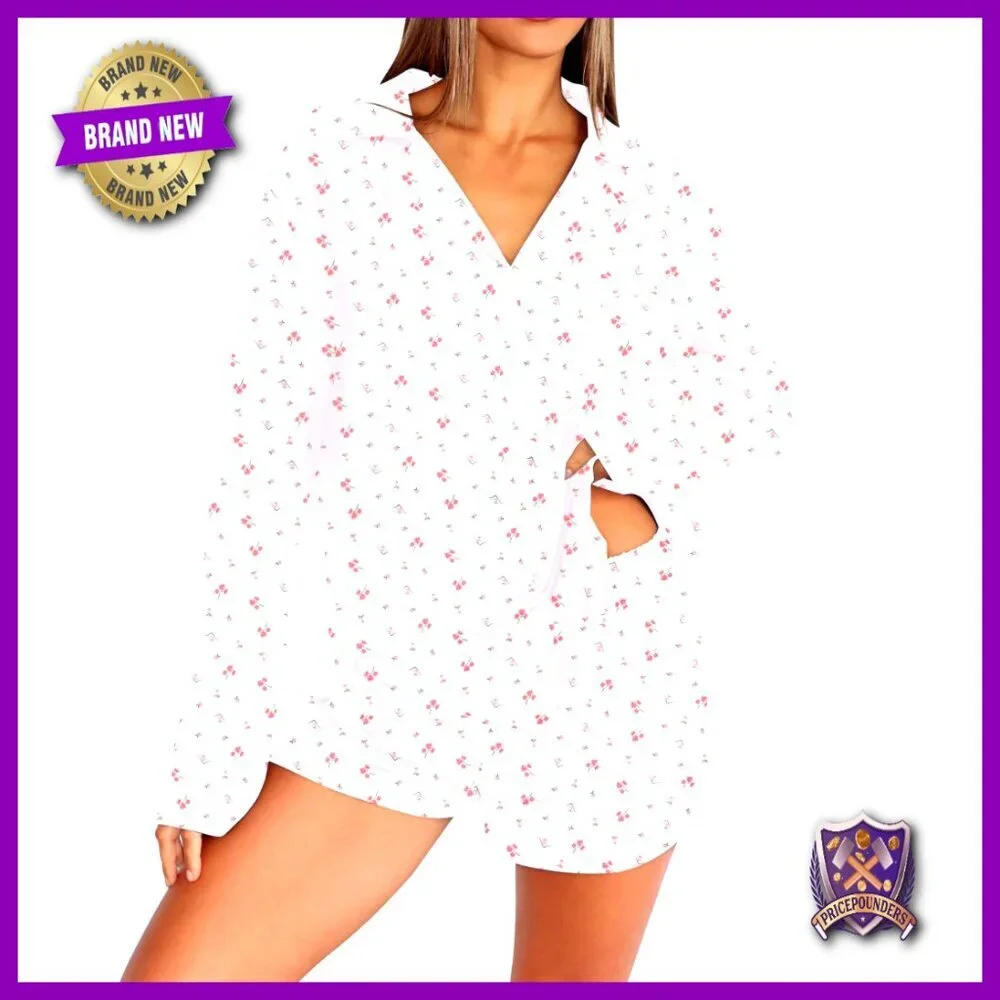 Women's 2-Piece Pajama Set Long Sleeve V-Neck Button Up Slim Fit